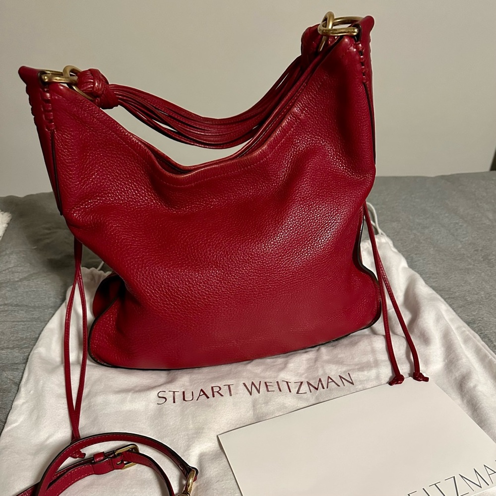 Stuart Weitzman Red Leather Laela Boho Bag with dust cover